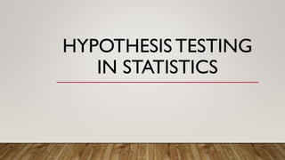 HYPOTHESIS TESTING
IN STATISTICS
 