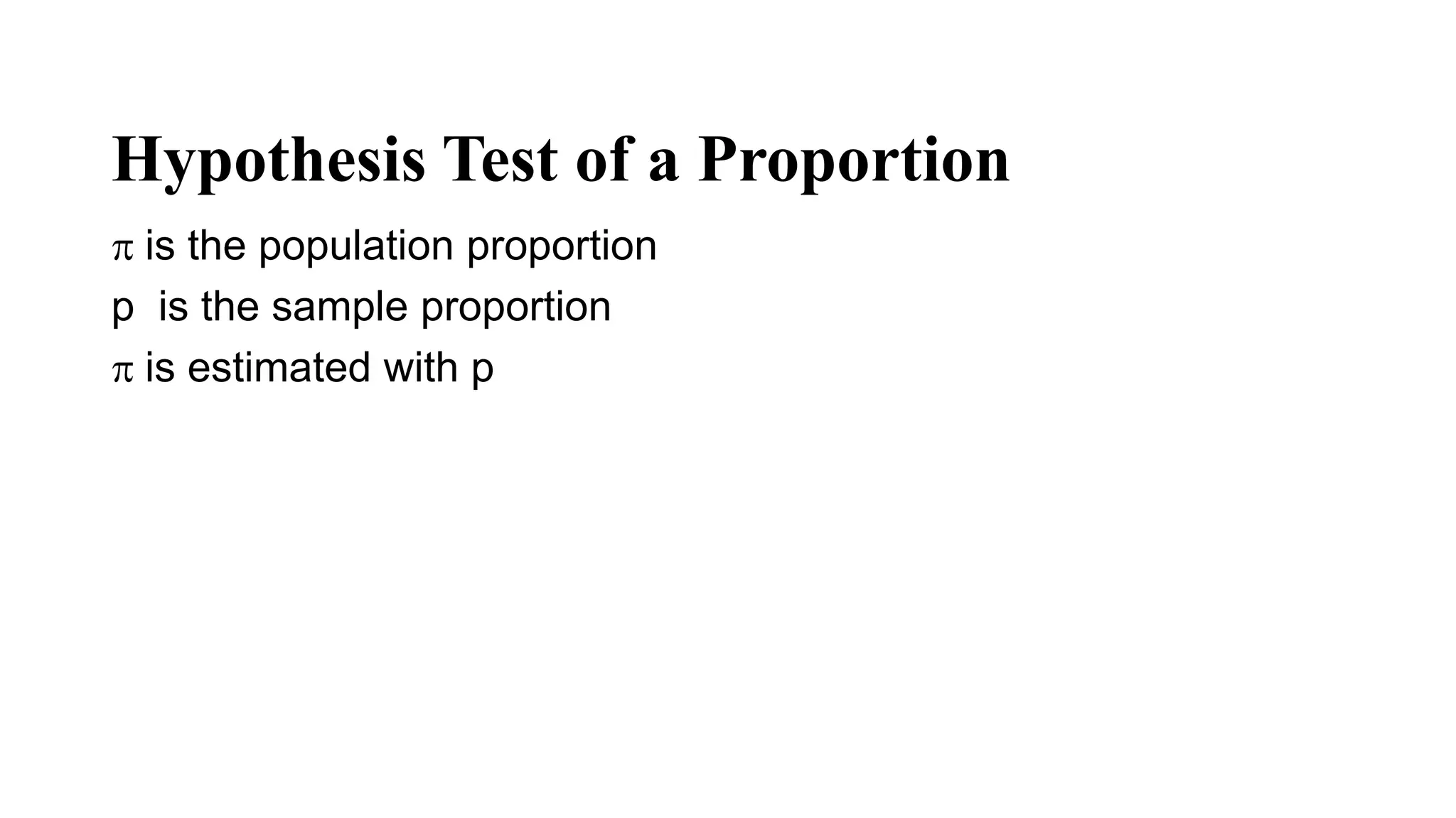 Hypothesis Test of a Proportion
p is the population proportion
p is the sample proportion
p is estimated with p
 