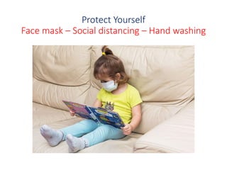Protect Yourself
Face mask – Social distancing – Hand washing
 