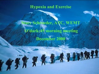 Hypoxia and Exercise
Stacy Schroeder, ATC, WEMT
O’dark:45 morning meeting
December 2000
 