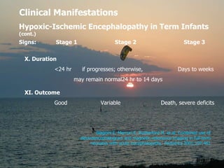 Clinical Manifestations Hypoxic-Ischemic Encephalopathy in Term Infants  (cont.)   Signs:  Stage 1  Stage 2  Stage 3 X. Du...