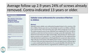 Average follow up 2.9 years 24% of screws already
removed. Contra-indicated 13 years or older.
 