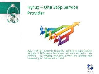 Hyrux – One Stop Service
Provider
Hyrux dedicate ourselves to provide one-stop entrepreneurship
services to SMEs and entrepreneurs. We were founded on one
principle – by reducing your cost & time, and sharing your
overhead, your business will succeed.
 