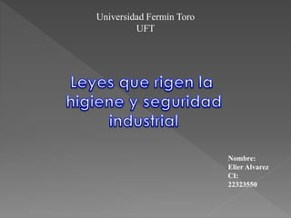 Universidad Fermín Toro
UFT
Nombre:
Elier Alvarez
CI:
22323550
 