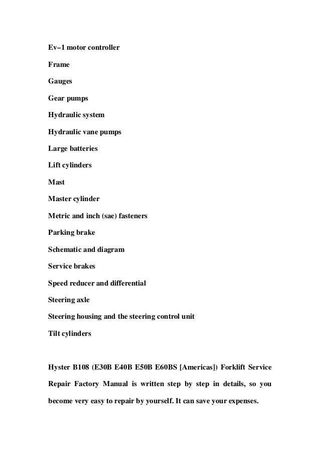 Hyster b108 (e30 b e40b e50b e60bs [americas]) forklift service repai…