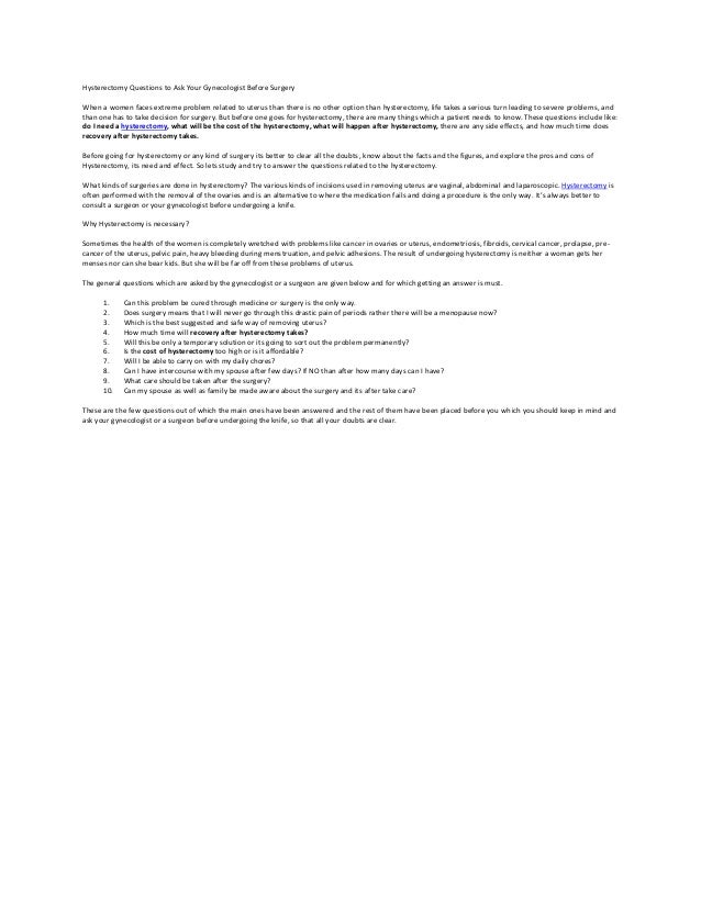 Hysterectomy Questions To Ask Your Gynecologist Before Surgery