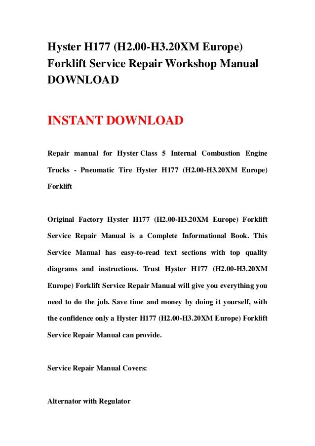 Hyster h177 (h2.00 h3.20 xm europe) forklift service repair workshop