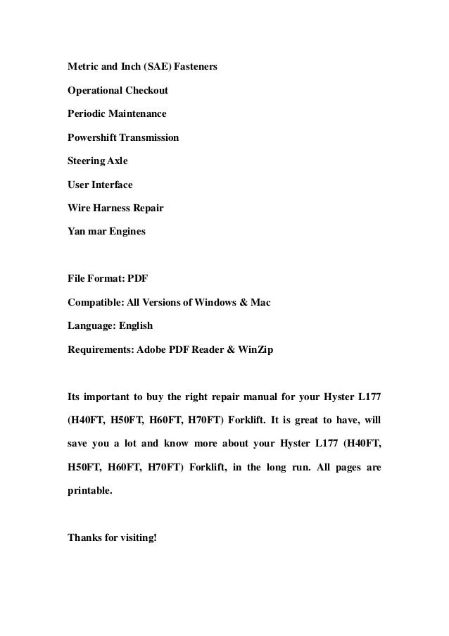 Free Hyster Service Manual Downloads