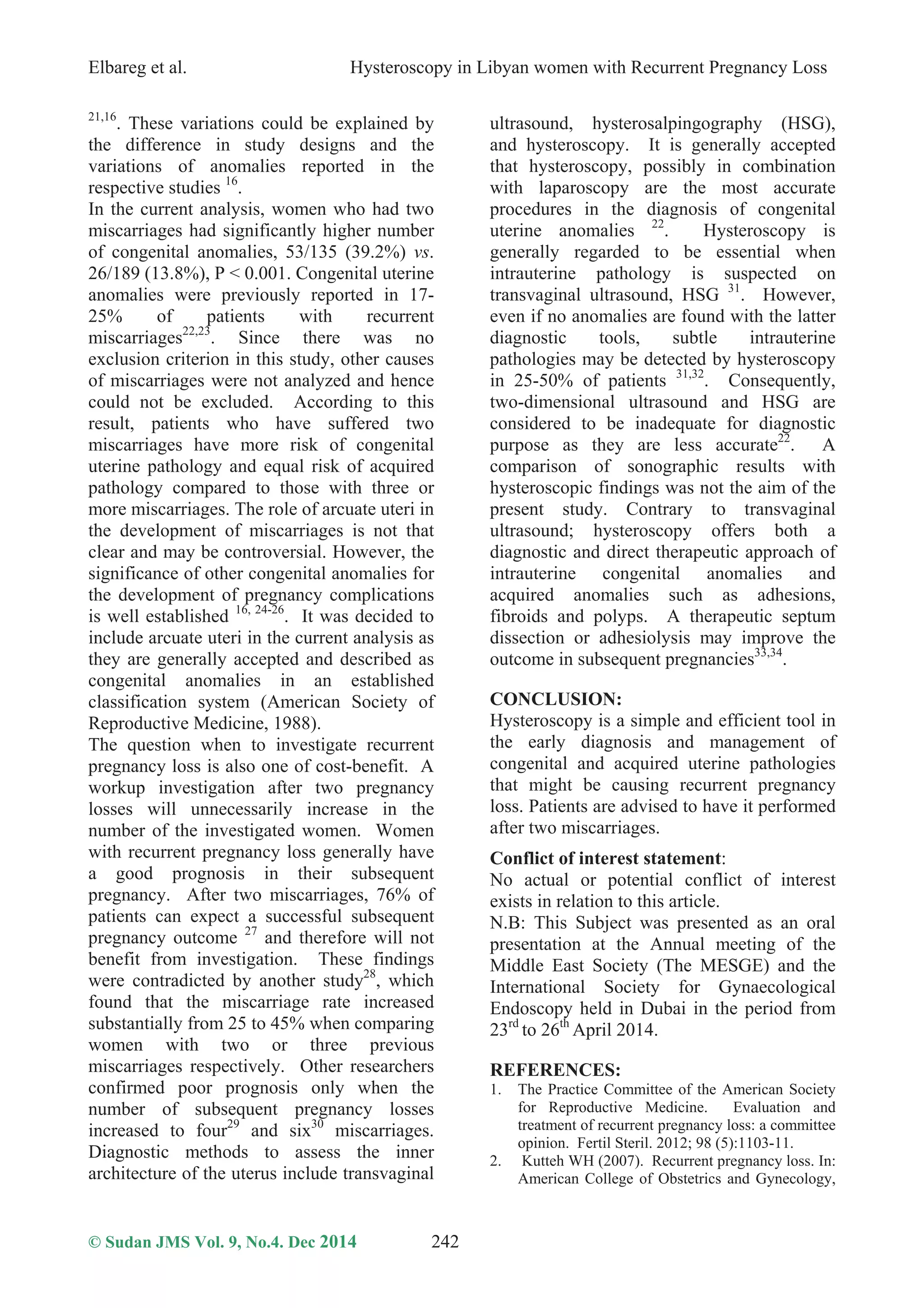 Hysteroscopy in libyan women with recurrent pregnancy loss | PDF