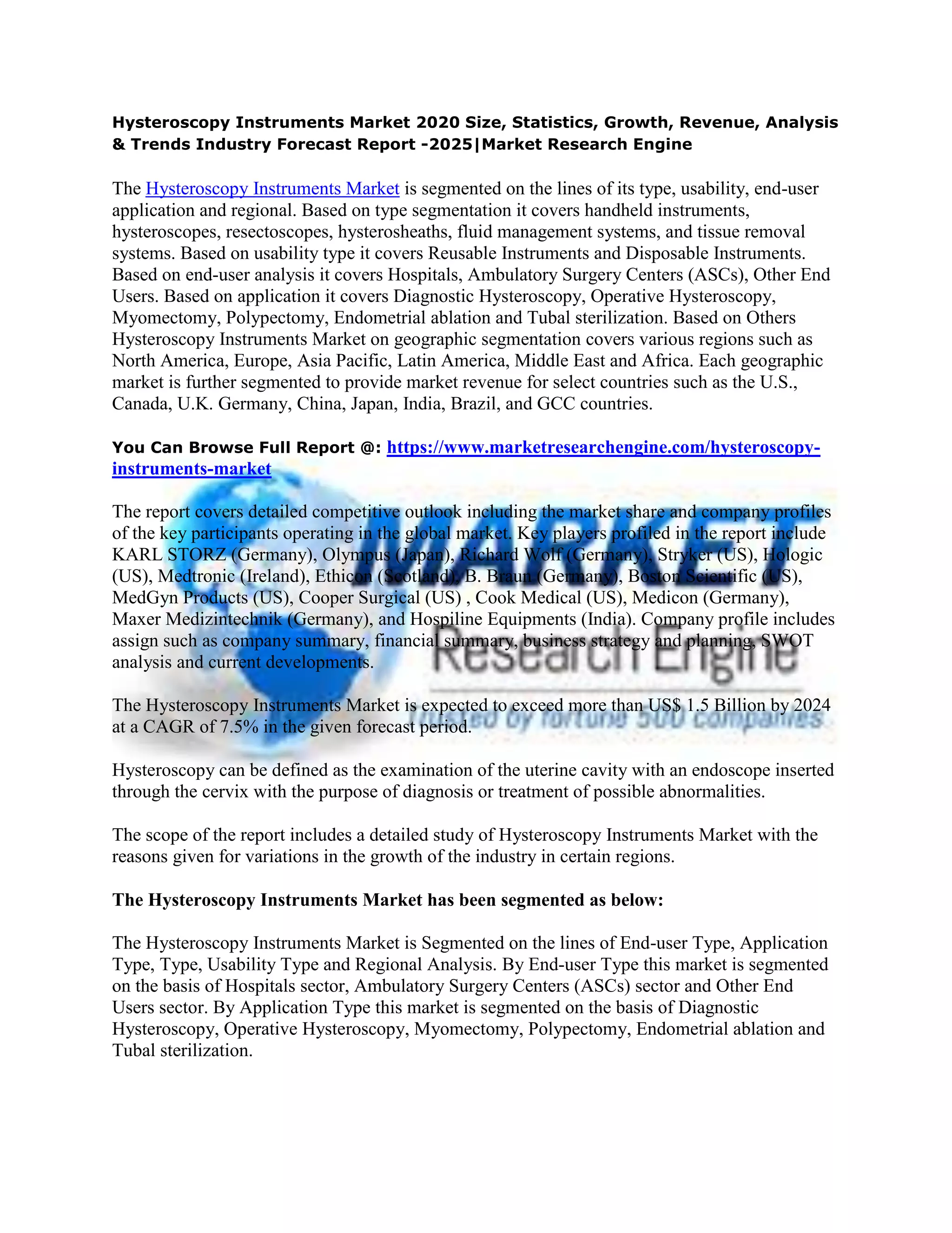 Hysteroscopy instruments market | PDF