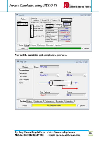 Process Simulation using HYSYS V8
By: Eng. Ahmed Deyab Fares - http://www.adeyab.com
Mobile: 002-01227549943 - Email: eng.a.deab@gmail.com
174
Now add the remaining unit operations to your case.
 