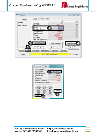 Process Simulation using HYSYS V8
By: Eng. Ahmed Deyab Fares - http://www.adeyab.com
Mobile: 002-01227549943 - Email: eng.a.deab@gmail.com
175
 