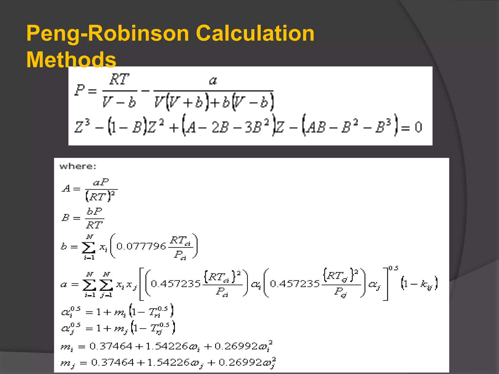 Peng-Robinson Calculation
Methods
 