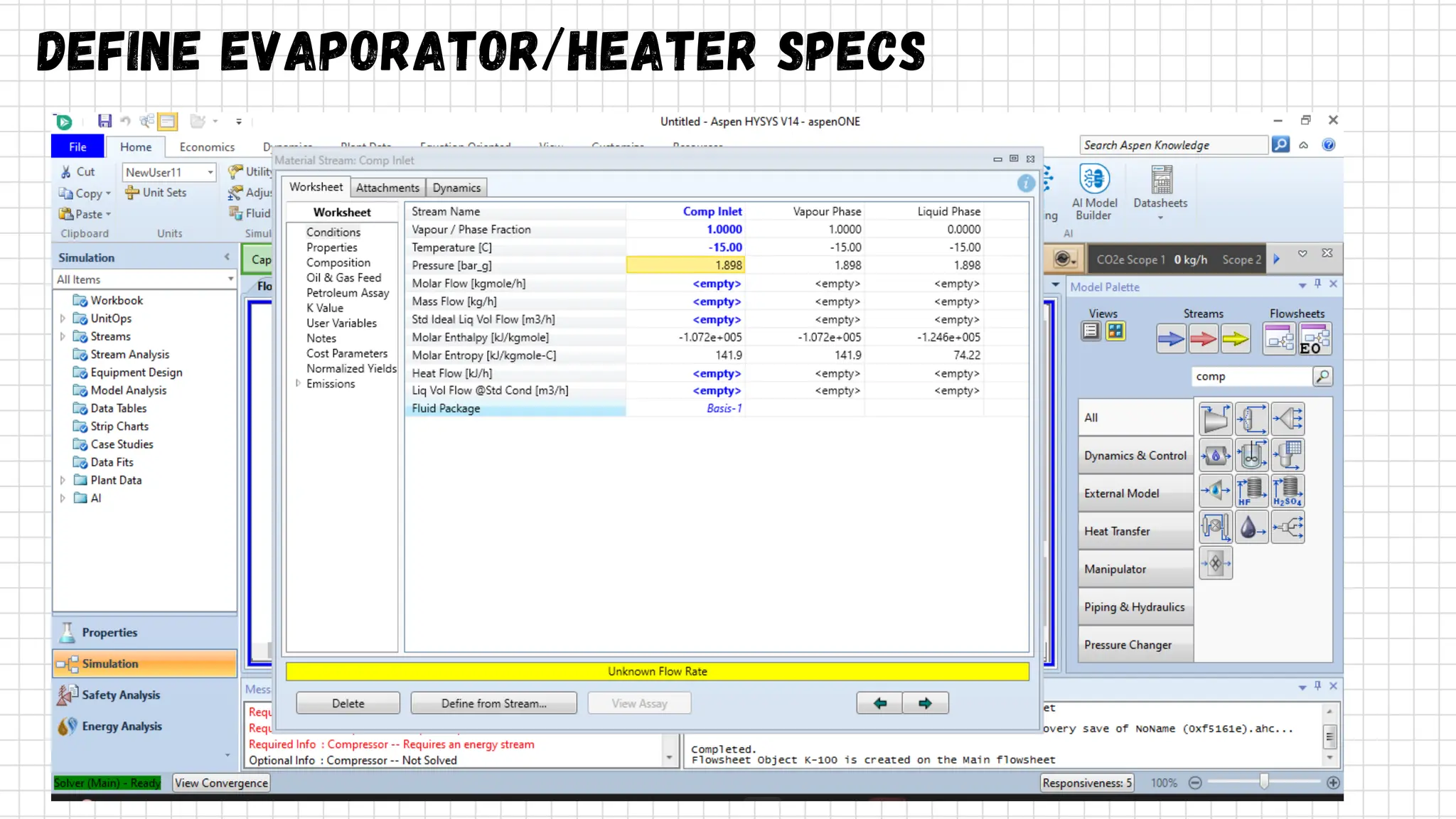 Define Evaporator/Heater Specs