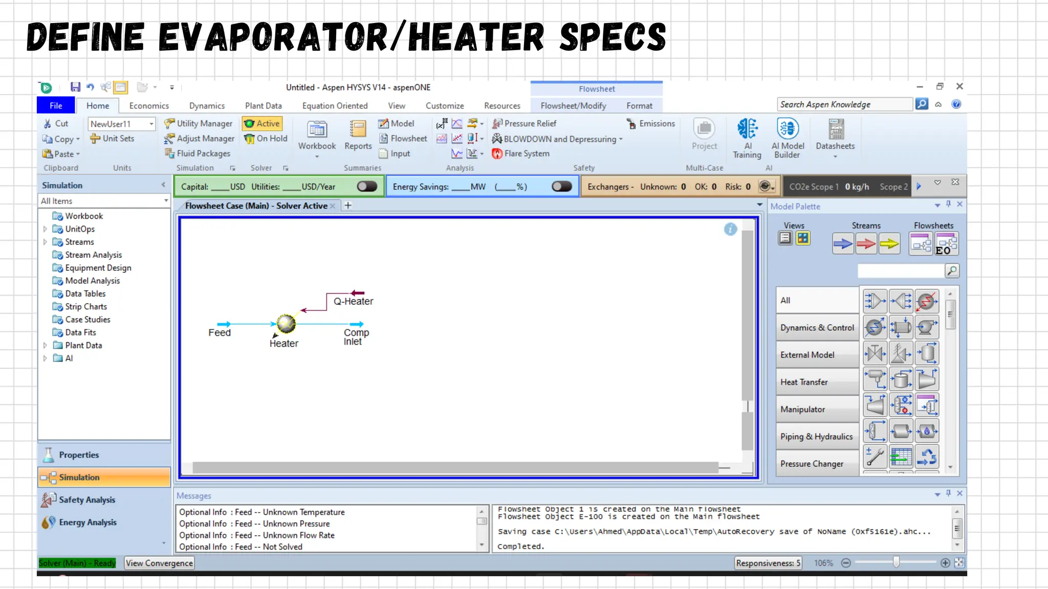 Define Evaporator/Heater Specs