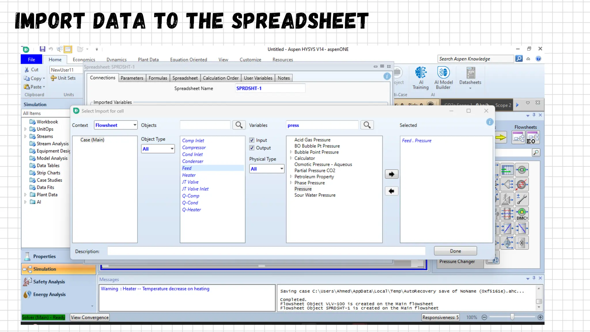 import data to the Spreadsheet