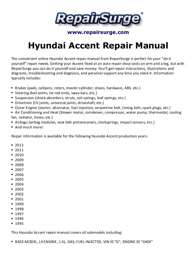 Hyundai accent repair manual 1995 2012