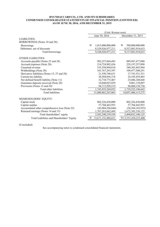 Hyundai card 2016_2_q_consolidated_final | PDF