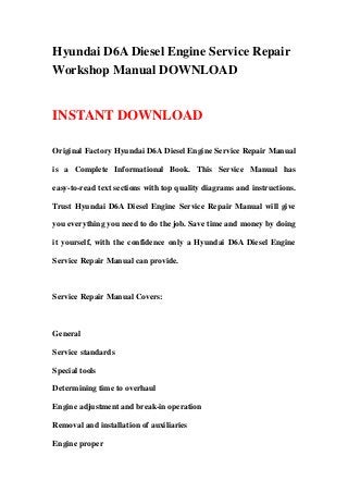 Hyundai d6 a diesel engine service repair workshop manual download