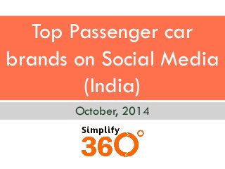 Top Passenger car brands on Social Media (India) 
October, 2014  