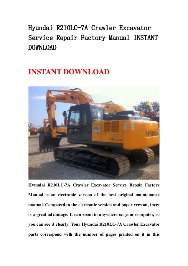 Hyundai r210 lc 7a crawler excavator service repair factory manual in…