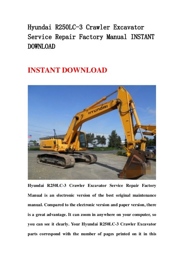 Service Hyundai Crawler Excavator R210LC-3 Workshop Shop Manual Repair