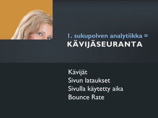 Kävijät
Sivun lataukset
Sivulla käytetty aika
Bounce Rate
 