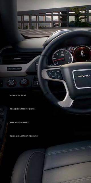 aluminum trim.
french seam stitching.
fine wood grains.
premium leather accents.
 