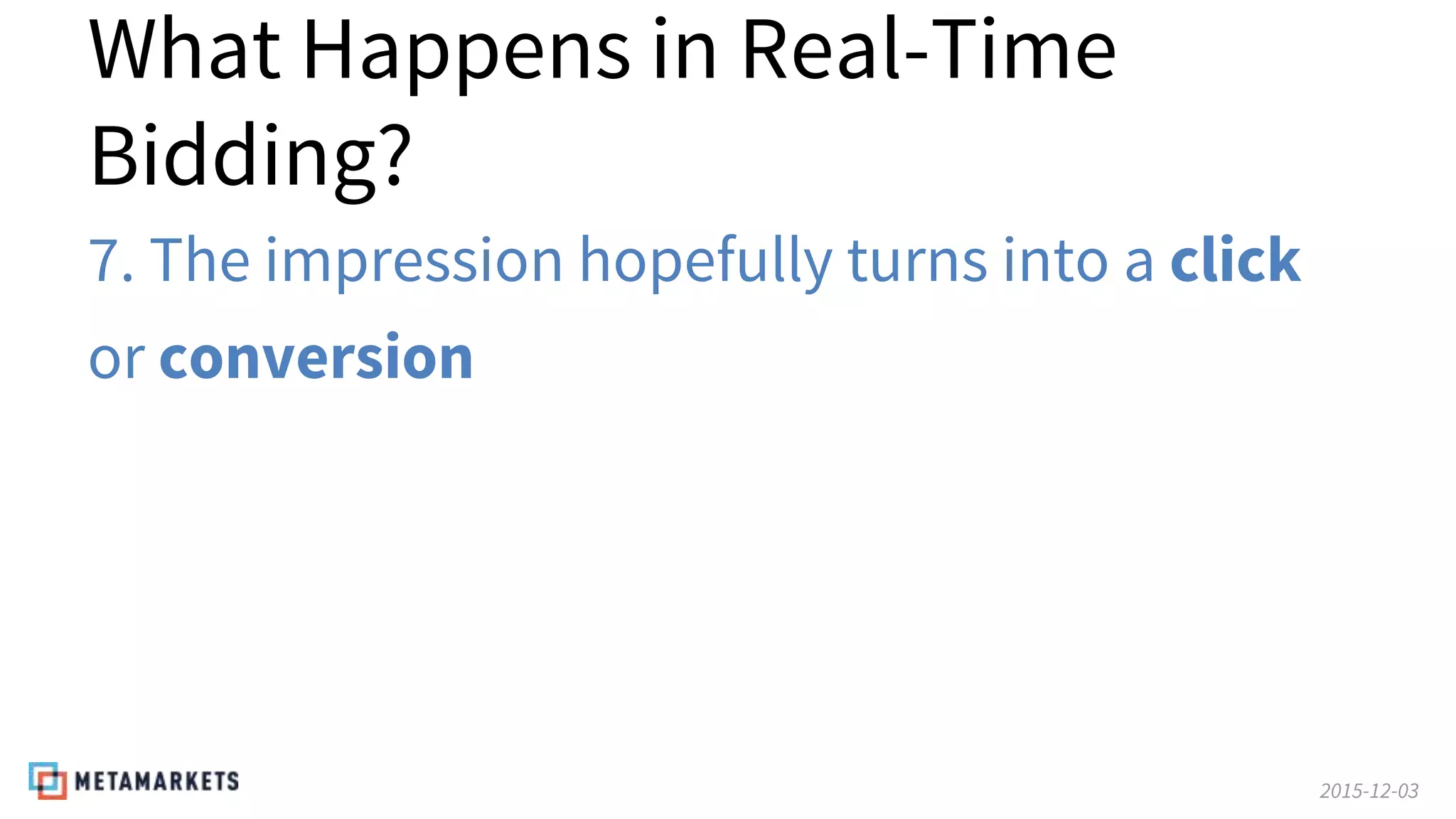 2015-12-03
What Happens in Real-Time
Bidding?
7. The impression hopefully turns into a click
or conversion
 