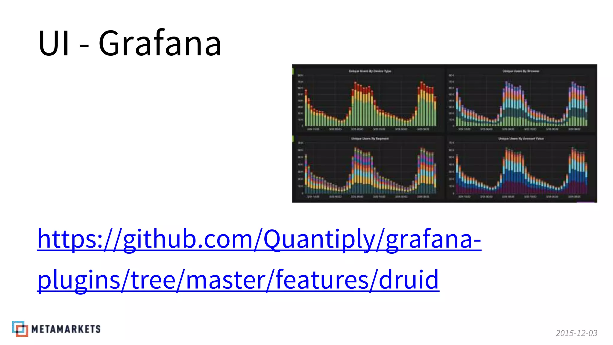 2015-12-03
UI - Grafana
https://github.com/Quantiply/grafana-
plugins/tree/master/features/druid
 