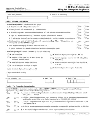 Dot Exemption Code Example H-1B Visa Form I-129 | PDF