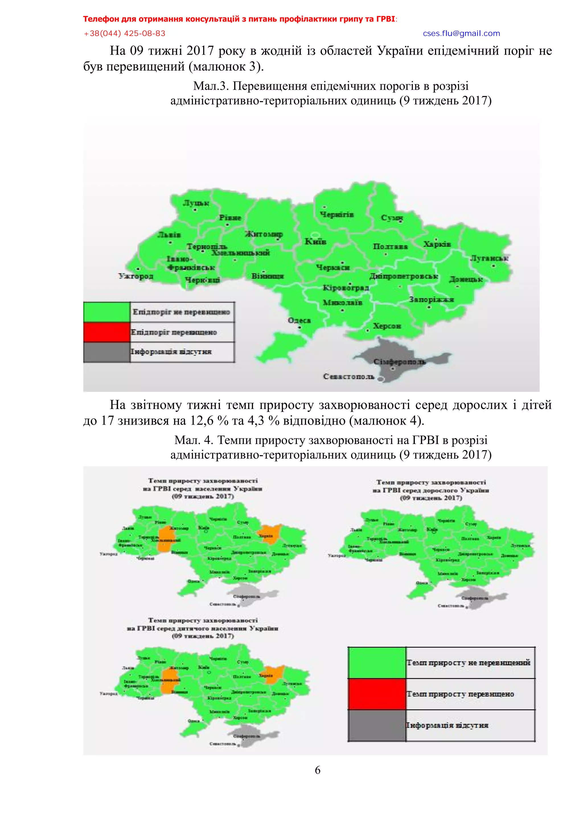 Телефон для отримання консультацій з питань профілактики грипу та ГРВІ<,,,,,,,,,,,,,,,,,,,,,,,,,,,,,,,,,,,,,,,,,,,,,,,,,,,,,,,,,,,,,,,,,,,
-?:*<@@+,@>A/<:/:?,,,,,,,,,,,,,,,,,,,,,,,,,,,,,,,,,,,,,,,,,,,,,,,,,,,,,,,,,,,,,,,,,,,,,,,,,,,,,,,,,,,,,,,,,,,,,,,,,,,,,,,,,,,,,,,,euqu0rnwBsocun0eqo,
6
На 09 тижні 2017 року в жодній із областей України епідемічний поріг не
був перевищений (малюнок 3).
Мал.3. Перевищення епідемічних порогів в розрізі
адміністративно-територіальних одиниць (9 тиждень 2017)
На звітному тижні темп приросту захворюваності серед дорослих і дітей
до 17 знизився на 12,6 % та 4,3 % відповідно (малюнок 4).
Мал. 4. Темпи приросту захворюваності на ГРВІ в розрізі
адміністративно-територіальних одиниць (9 тиждень 2017)
 