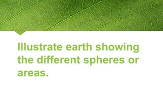 Illustrate earth showing
the different spheres or
areas.
 