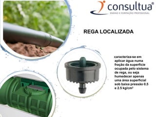 REGA LOCALIZADA
caracteriza-se em
aplicar água numa
fração da superfície
ocupada pelo sistema
de rega, ou seja
humedecer apenas
uma área superficial
sob baixa pressão 0.5
e 2.5 kg/cm2
 