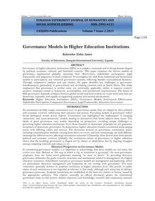 Governance Models in Higher Education Institutions (www.kiu.ac.ug) | PDF