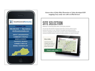 Screen shot of Jobs Ohio Promotion of Atlas developed GIS
mapping tool, easily view able on IPad devices
 
