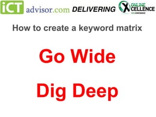 How to create a keyword matrix

Go Wide
Dig Deep

 
