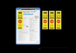 TM

BUY ONE
MAIN DISH
GET ONE

BUY ONE
MAIN DISH
GET ONE

in a hur
ry
just let ?
us know

FREE

Tampopo Platter to Share

FREE

Soup Noodles

Tod Man Khao Pod Thailand

Ramen Japan

Five delicately flavoured corn fritters
with a chilli and peanut dip £4.25
(serves 2)
Goi Cuon, Gyoza, Bulgogi, Coconut Prawns,
Satay & Tod Man Khao Pod £11.25

Ramen noodles with fresh greens in a
stock flavoured with “shoyu” (Japanese soy).
Also available with miso paste, please ask.
Chicken £8.75 Beef £10.25 Seafood £9.75
£8.25

Khao Pad Thailand

Com Hué Vietnam

Wok-fried rice from the imperial city of Hué,
flavoured with sesame seeds,lemongrass & coriander
Chicken £7.75 bring
At East-Street wePrawn £8.25 V e £7.25

you the authentic tastes
Khao Soi Vietnam,
of Thailand,(aka Changmai Noodles) Thailand
From the northern Thai capital.
Malaysia and Singapore,
Chicken Philippines,
Indonesia, breast and yellow noodles in a red
curry sauce, flavoured with ginger, garlic,
Japan and Korea.
fresh lime and red onion £8.50

Nasi Goreng Indonesia
hand this card to your server

great for
sharing!

Spicy wok-fried rice with shiitake mushroom,
chilli, lime leaves & onion flakes
Chicken £8.25 Prawn £8.75
Noodles/Rice £10.25
Halal chicken breast is used in all Wok-fried Noodle
& Rice Dishes, Stir-fried Specials and Sauce-based
Specials except Chicken Adobo.
Service not included. For parties of 7 or more
an optional service charge of 10% will be added to your bill.

Take-out available

Certain ingredients are included for flavouring & are not
to be eaten: lime leaf, galangal, star anise & lemongrass.
Allergies: Please note that our dishes may contain traces
of nuts or other allergy-sensitive ingredients, and we
cannot guarantee that they are completely free of these
traces. Please inform your server if you have an allergy.
Please ask your waiter/ess for a fork
& spoon if you prefer them to chopsticks.
(Extra portion per person £5.50)

Yaki Udon Japan

Chunky udon noodles with leek & red
pepper, wok-fried in soy & rice wine
Chicken £8.50 Seafood £8.95 £7.95

Pad Thai Thailand

Sour-sweet flat rice noodles with choi sum,
beansprouts, roasted peanuts & lime
Chicken £8.25 Prawn £8.75 £7.75

Pho Xao Bo Vietnam

Fragrant flat rice noodles with sliced rump
steak, lemongrass, mint & coriander £9.25
Chap Chae Korea
Sesame-scented glass noodles with
shiitake mushroom, cucumber, carrot & chilli
Chicken £7.75 Beef £8.75 £7.25

FREE

BUY ONE
MAIN DISH
GET ONE

FREE

(serves 2)

Yellow noodles, chicken breast & prawns
in a fiery coconut broth, with mint, cucumber,
red onion, tofu & lime £10.25

Tom Yam Thailand

Glass noodles, prawns & straw mushrooms
in a hot-and-sour clear broth, flavoured with
lemongrass, lime & chillies £ 9 . 2 5

Wok-fried Noodle
& Rice Dishes

Khao Soi (aka Changmai Noodles) Thailand
From the northern Thai capital.
Chicken breast and yellow noodles in a red
curry sauce, flavoured with ginger, garlic,
fresh lime and red onion £8.50

Yaki Udon Japan

Chunky udon noodles with leek & red
pepper, wok-fried in soy & rice wine
Chicken £8.50 Seafood £8.95 £7.95

Pad Thai Thailand

Sour-sweet flat rice noodles with choi sum,
beansprouts, roasted peanuts & lime
Chicken £8.25 Prawn £8.75 £7.75

Pho Xao Bo Vietnam

Fragrant flat rice noodles with sliced rump
steak, lemongrass, mint & coriander £9.25

Chap Chae Korea

Fragrant flat rice noodles with sliced rump
steak, lemongrass, mint & coriander £9.25

Chap Chae Korea

Sesame-scented glass noodles with
shiitake mushroom, cucumber, carrot & chilli
Chicken £7.75 Beef £8.75 £7.25

Menus

Com Hué Vietnam

Com Hué Vietnam

East-Street we bring
you the authentic tastes
Thailand, Vietnam,
Malaysia and Singapore,
Indonesia, Philippines,
Japan and Korea.

East-Street we bring
you the authentic tastes
Thailand, Vietnam,
Malaysia and Singapore,
Indonesia, Philippines,
Japan and Korea.

Nasi Goreng Indonesia
hand this card to your server

Nasi Goreng Indonesia
hand this card to your server

Chicken £8.25 Prawn £8.75
Noodles/Rice £10.25

Laksa Singapore

Khao Pad Thailand

Nasi Goreng Indonesia
hand this card to your server

Rice vermicelli, chicken breast & straw
mushrooms in a coconut broth flavoured
with galangal & lime leaf £8.75

Khao Pad Thailand

East-Street we bring
you the authentic tastes
Thailand, Vietnam,
Malaysia and Singapore,
Indonesia, Philippines,
Japan and Korea.

Tom Kha Thailand

(serves 2)

Com Hué Vietnam

Sliced rump steak or chicken breast with
flat rice noodles in a clear broth scented
with fresh Asian herbs, star anise & lime
Beef £9.75 Chicken £8.25

(serves 2)

Khao Pad Thailand

Pho Vietnam

Wok-fried rice with fine beans, mushroom,
pineapple, Asian basil & peanuts
Chicken £8.50 Prawn £8.95 V £7.95

BUY ONE
MAIN DISH
GET ONE

Chicken £8.25 Prawn £8.75
Noodles/Rice £10.25

Chicken £8.25 Prawn £8.75
Noodles/Rice £10.25

 