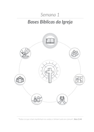 Bases Bíblicas da Igreja
Semana 1
“Todos os que criam mantinham-se unidos e tinham tudo em comum”. Atos 2.44
 