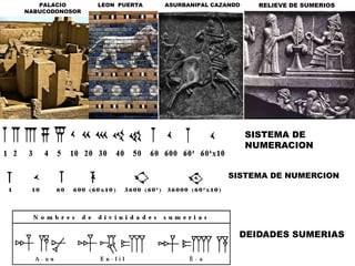 PALACIO NABUCODONOSORLEON  PUERTAASURBANIPAL CAZANDORELIEVE DE SUMERIOSSISTEMA DE NUMERACIONSISTEMA DE NUMERCIONDEIDADES SUMERIAS