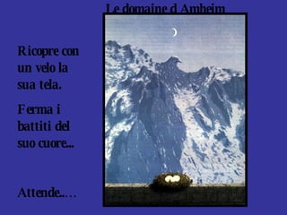 Ricopre con un velo la sua tela. Ferma i battiti del suo cuore... Attende..… Le domaine d Amheim 