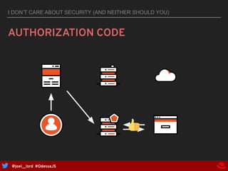 @joel__lord #OdessaJS
I DON’T CARE ABOUT SECURITY (AND NEITHER SHOULD YOU)
AUTHORIZATION CODE
 