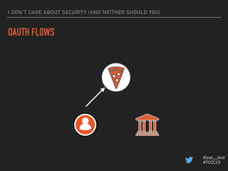 @joel__lord
#TCCC23
I DON’T CARE ABOUT SECURITY (AND NEITHER SHOULD YOU)
OAUTH FLOWS
 