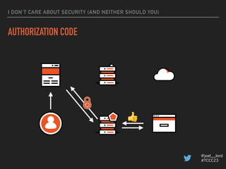 @joel__lord
#TCCC23
I DON’T CARE ABOUT SECURITY (AND NEITHER SHOULD YOU)
AUTHORIZATION CODE
⛔
 