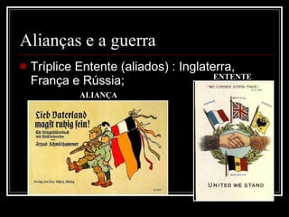 Alianças e a guerra Tríplice Entente (aliados) : Inglaterra, França e Rússia; ALIANÇA ENTENTE 