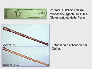 Primera ilustración de un telescopio (agosto de 1609) Giovanbattista della Porta Telescopios utilizados por Galileo 