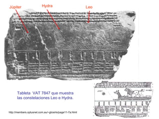 Hydra Leo Tableta  VAT 7847 que muestra las constelaciones Leo e Hydra. Júpiter http://members.optusnet.com.au/~gtosiris/page11-7a.html 