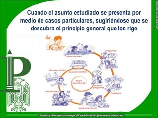 Cuando el asunto estudiado se presenta por
medio de casos particulares, sugiriéndose que se
   descubra el principio general que los rige
 