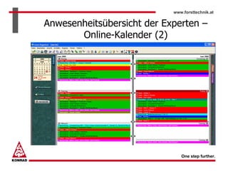 www.forsttechnik.at


Anwesenheitsübersicht der Experten –
       Online-Kalender (2)




                               One step further.
 