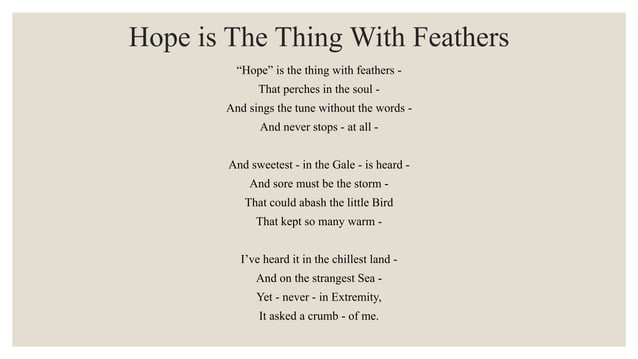 Emily Dickinson Hope Is A Thing With Feathers Analysis www.slideshare.net